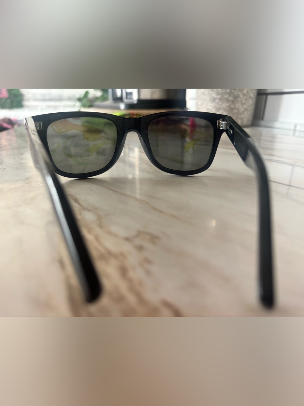 Saint Laurent Black Frame Sunglasses with Purple Mirrored Lenses - Picture 2 of 12